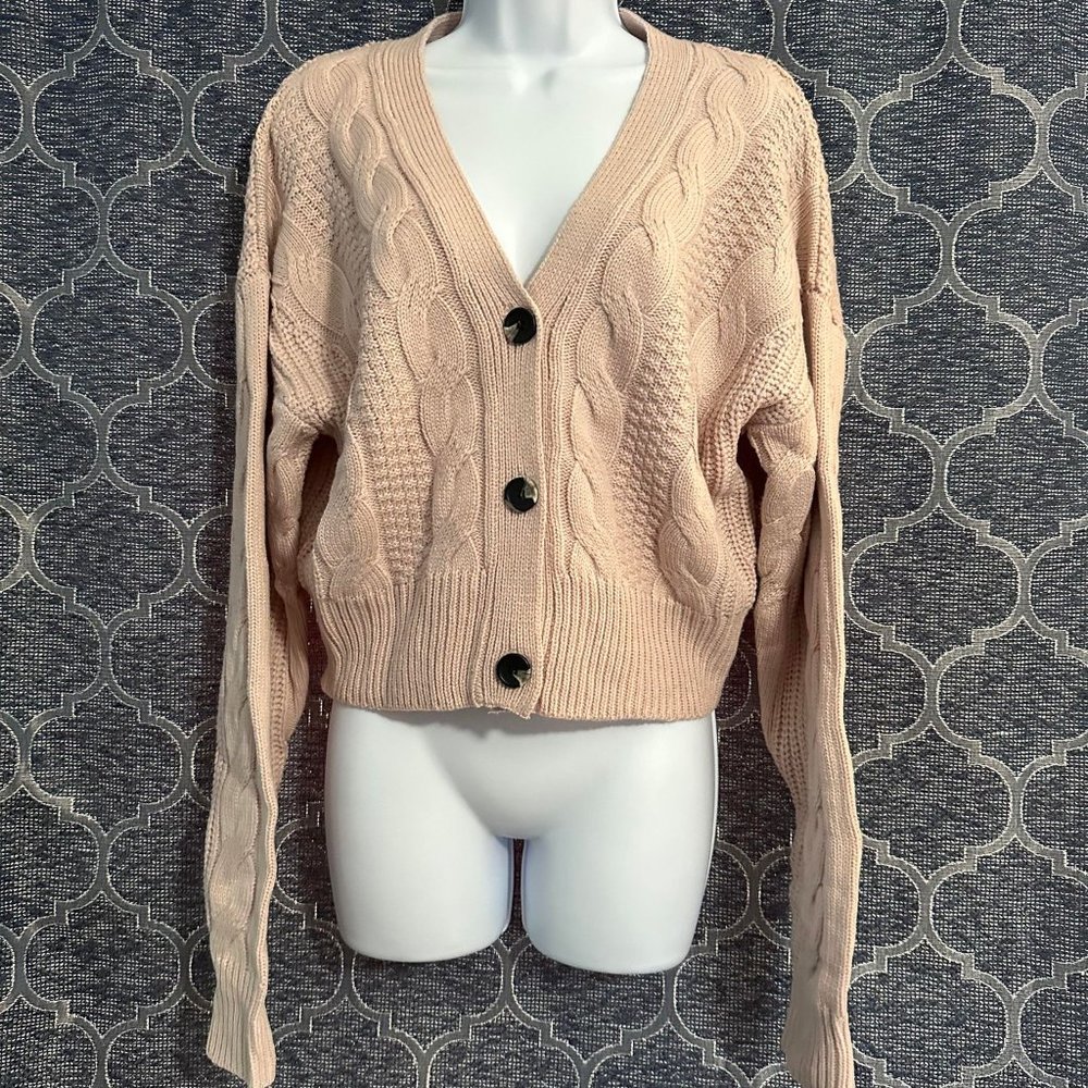 Love Tree Cable Knit Cardigan Sweater - Cream